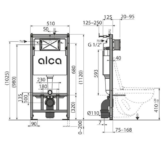 Інсталяція Alca Plast AM101/1120 з панеллю змиву M678 і прокладкою M91 Комплект 4в1